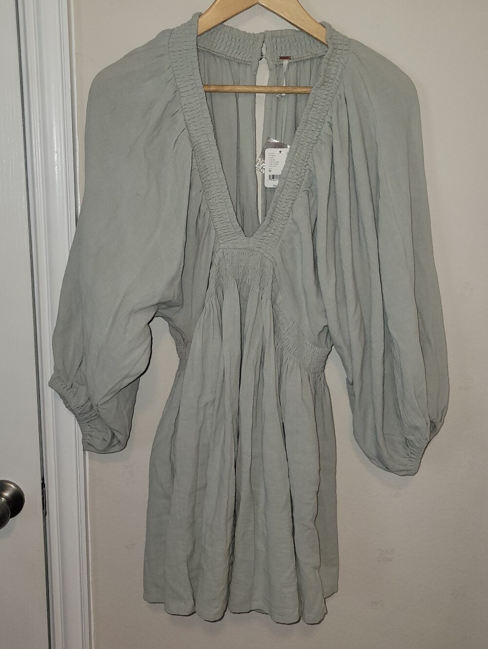 free people for the moment Light Sage Smocked V-Neck Peasant dress
